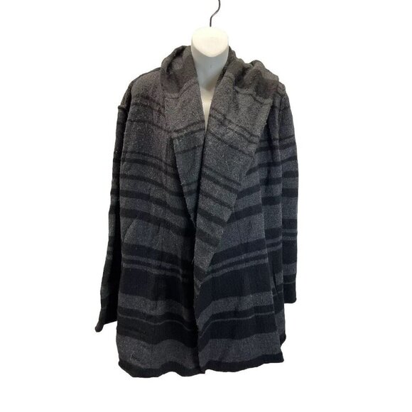 Vince hooded duster Cardigan Size M Black striped Wool Alpaca Cashmere Sweater - Picture 1 of 11